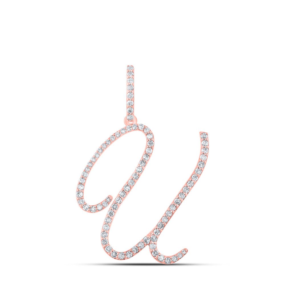 Diamond Initial & Letter Pendant | 10kt Rose Gold Womens Round Diamond U Initial Letter Pendant 1/2 Cttw | Splendid Jewellery GND