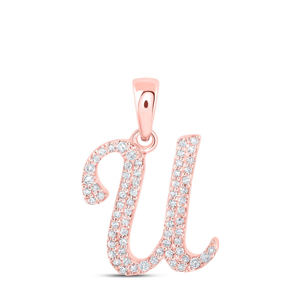Diamond Initial & Letter Pendant | 10kt Rose Gold Womens Round Diamond U Initial Letter Pendant 1/6 Cttw | Splendid Jewellery GND