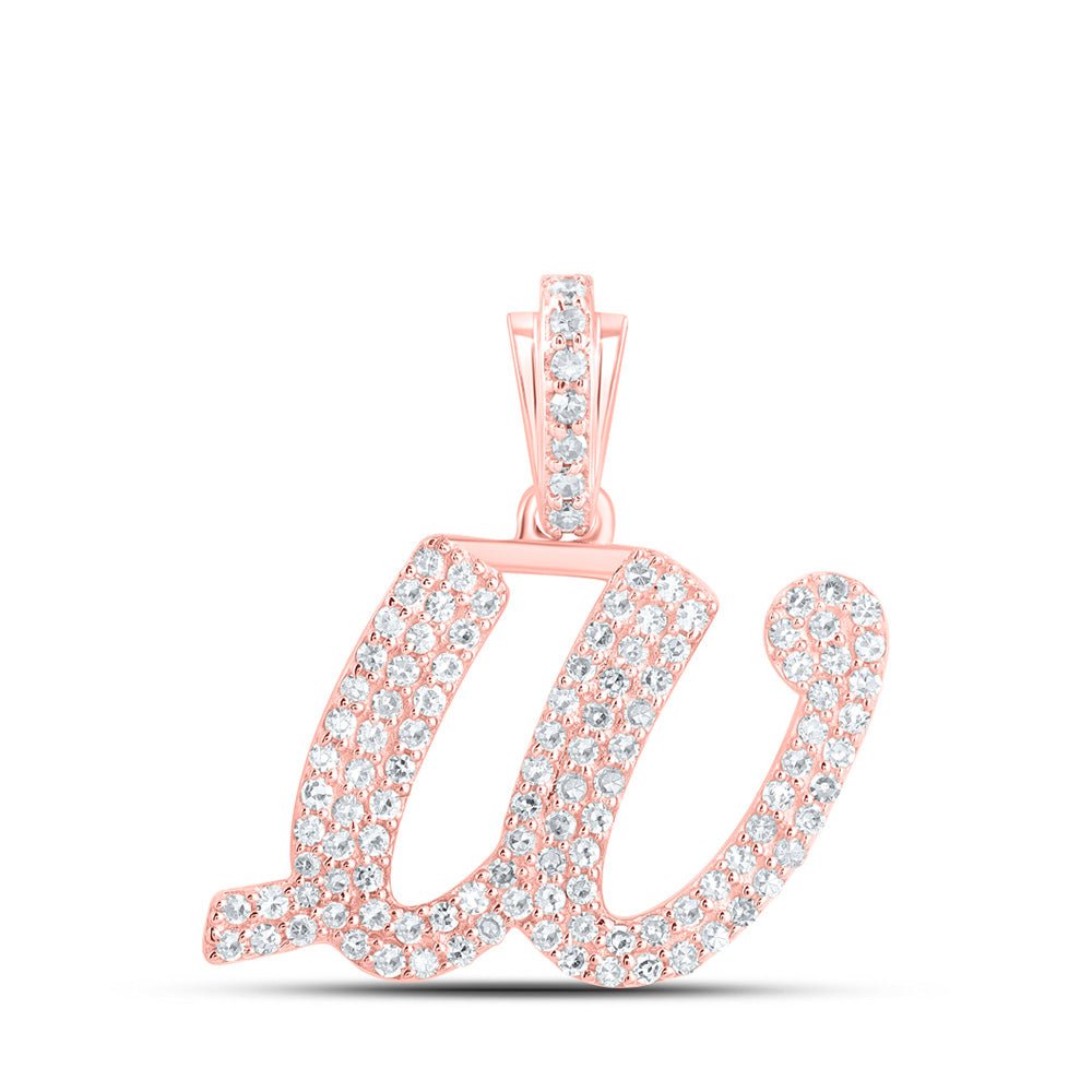 Diamond Initial & Letter Pendant | 10kt Rose Gold Womens Round Diamond W Cursive Initial Letter Pendant 1/2 Cttw | Splendid Jewellery GND