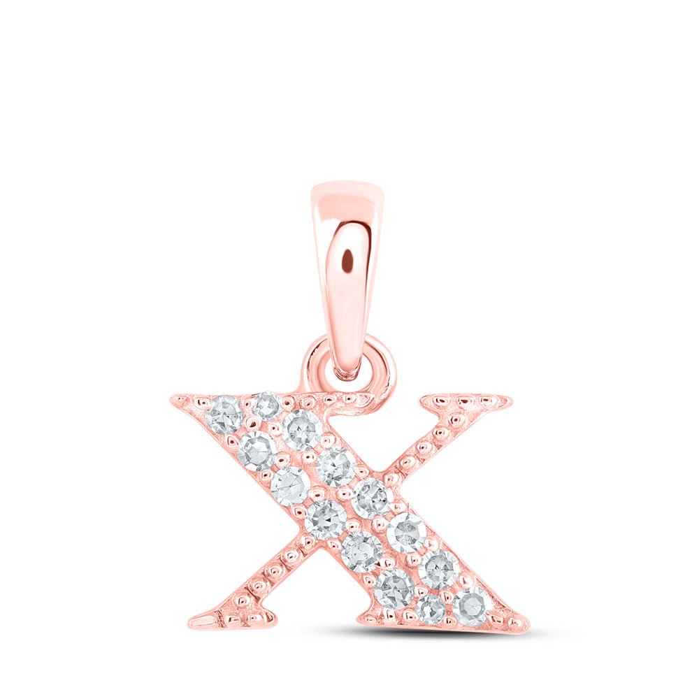 Diamond Initial & Letter Pendant | 10kt Rose Gold Womens Round Diamond X Initial Letter Pendant 1/12 Cttw | Splendid Jewellery GND