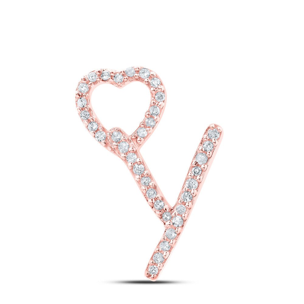 Diamond Initial & Letter Pendant | 10kt Rose Gold Womens Round Diamond Y Heart Letter Pendant 1/10 Cttw | Splendid Jewellery GND