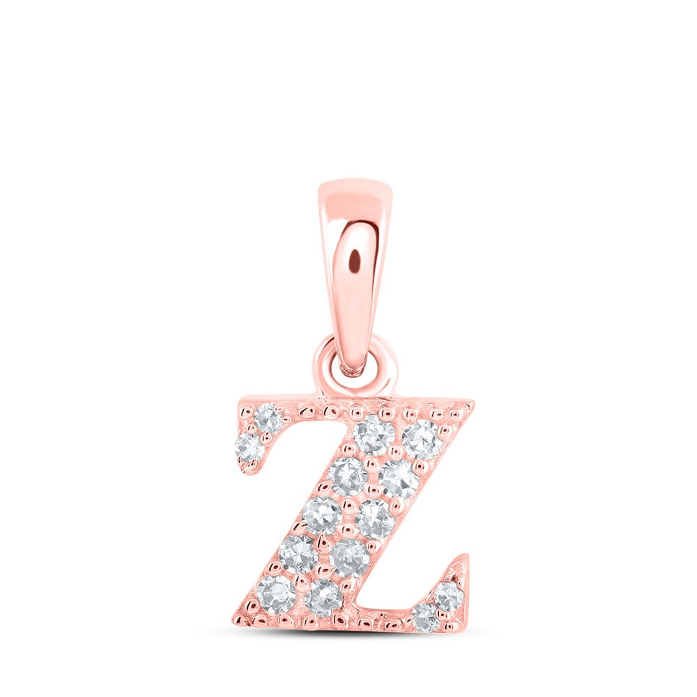 Diamond Initial & Letter Pendant | 10kt Rose Gold Womens Round Diamond Z Initial Letter Pendant 1/20 Cttw | Splendid Jewellery GND