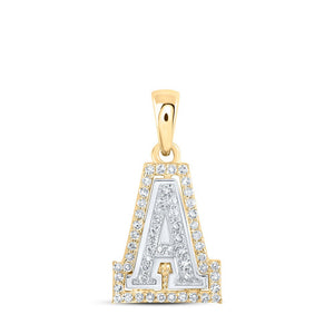 Diamond Initial & Letter Pendant | 10kt Two-tone Gold Womens Round Diamond A Initial Letter Pendant 1/6 Cttw | Splendid Jewellery GND