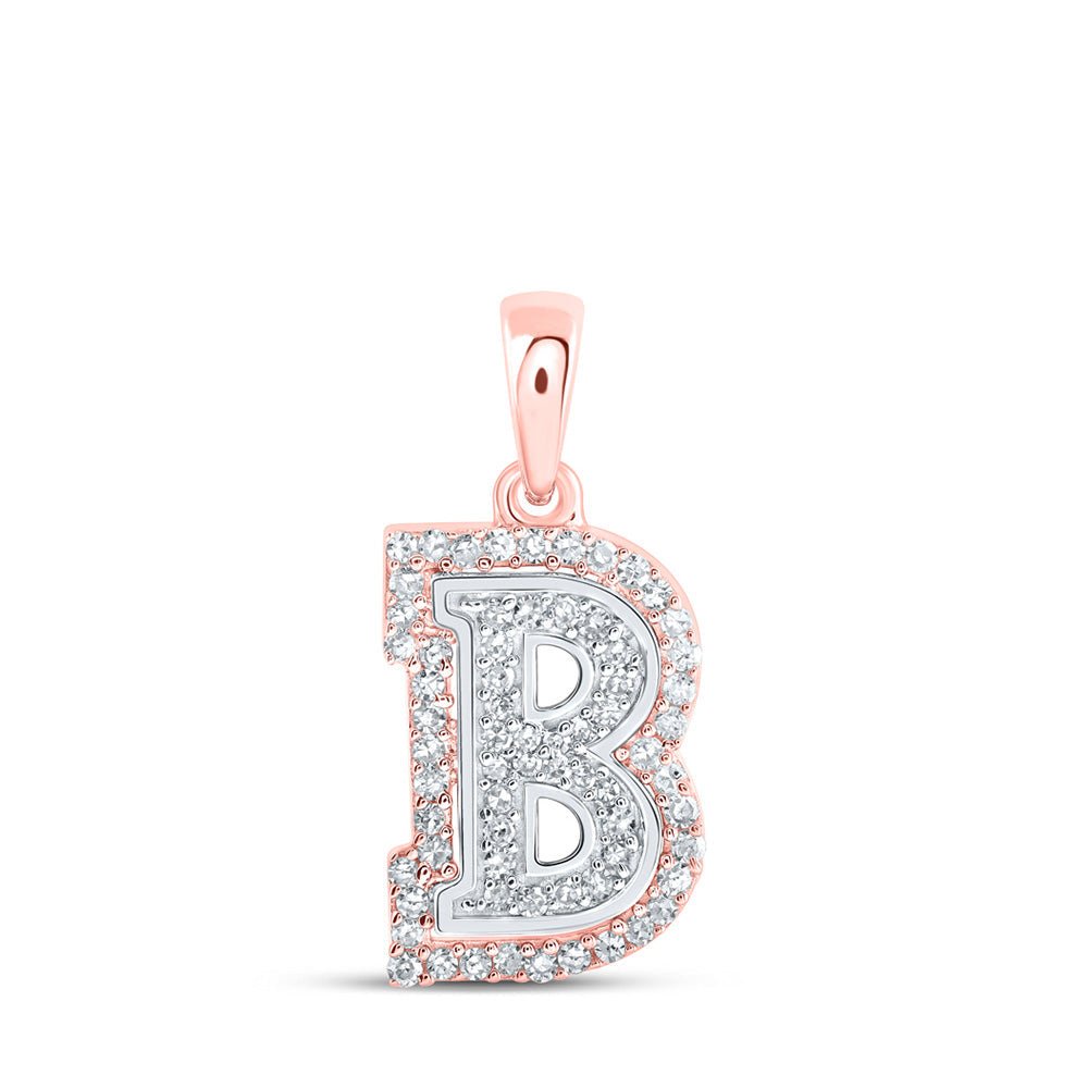 Diamond Initial & Letter Pendant | 10kt Two-tone Gold Womens Round Diamond B Initial Letter Pendant 1/5 Cttw | Splendid Jewellery GND