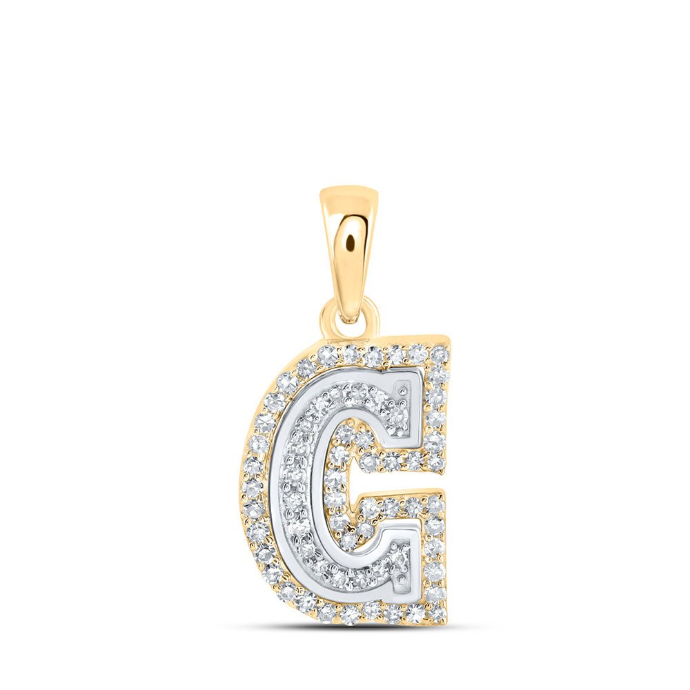 Diamond Initial & Letter Pendant | 10kt Two-tone Gold Womens Round Diamond C Initial Letter Pendant 1/5 Cttw | Splendid Jewellery GND