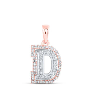 Diamond Initial & Letter Pendant | 10kt Two-tone Gold Womens Round Diamond D Initial Letter Pendant 1/5 Cttw | Splendid Jewellery GND