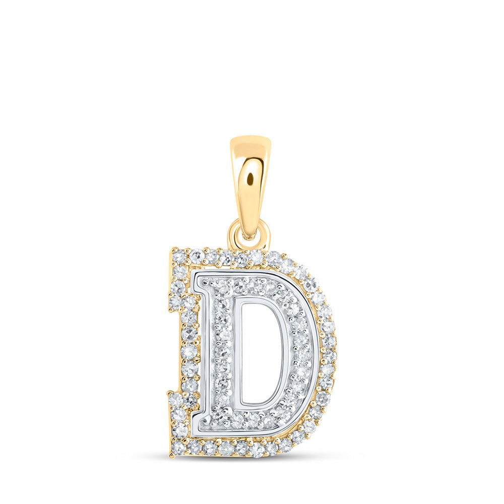 Diamond Initial & Letter Pendant | 10kt Two-tone Gold Womens Round Diamond D Initial Letter Pendant 1/5 Cttw | Splendid Jewellery GND