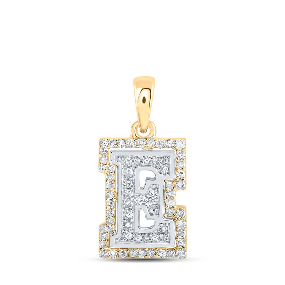 Diamond Initial & Letter Pendant | 10kt Two-tone Gold Womens Round Diamond E Initial Letter Pendant 1/5 Cttw | Splendid Jewellery GND