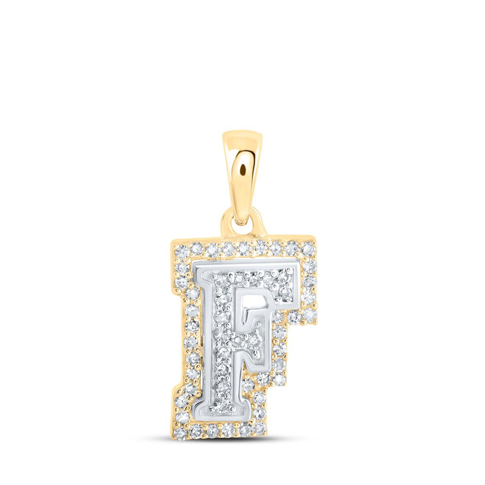 Diamond Initial & Letter Pendant | 10kt Two-tone Gold Womens Round Diamond F Initial Letter Pendant 1/5 Cttw | Splendid Jewellery GND