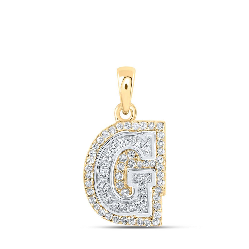 Diamond Initial & Letter Pendant | 10kt Two-tone Gold Womens Round Diamond G Initial Letter Pendant 1/5 Cttw | Splendid Jewellery GND