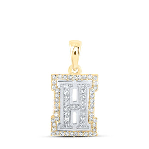 Diamond Initial & Letter Pendant | 10kt Two-tone Gold Womens Round Diamond H Initial Letter Pendant 1/5 Cttw | Splendid Jewellery GND