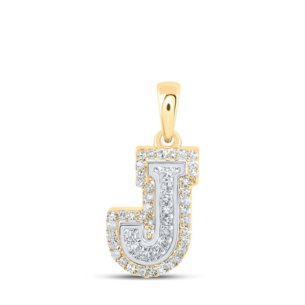 Diamond Initial & Letter Pendant | 10kt Two-tone Gold Womens Round Diamond J Initial Letter Pendant 1/6 Cttw | Splendid Jewellery GND