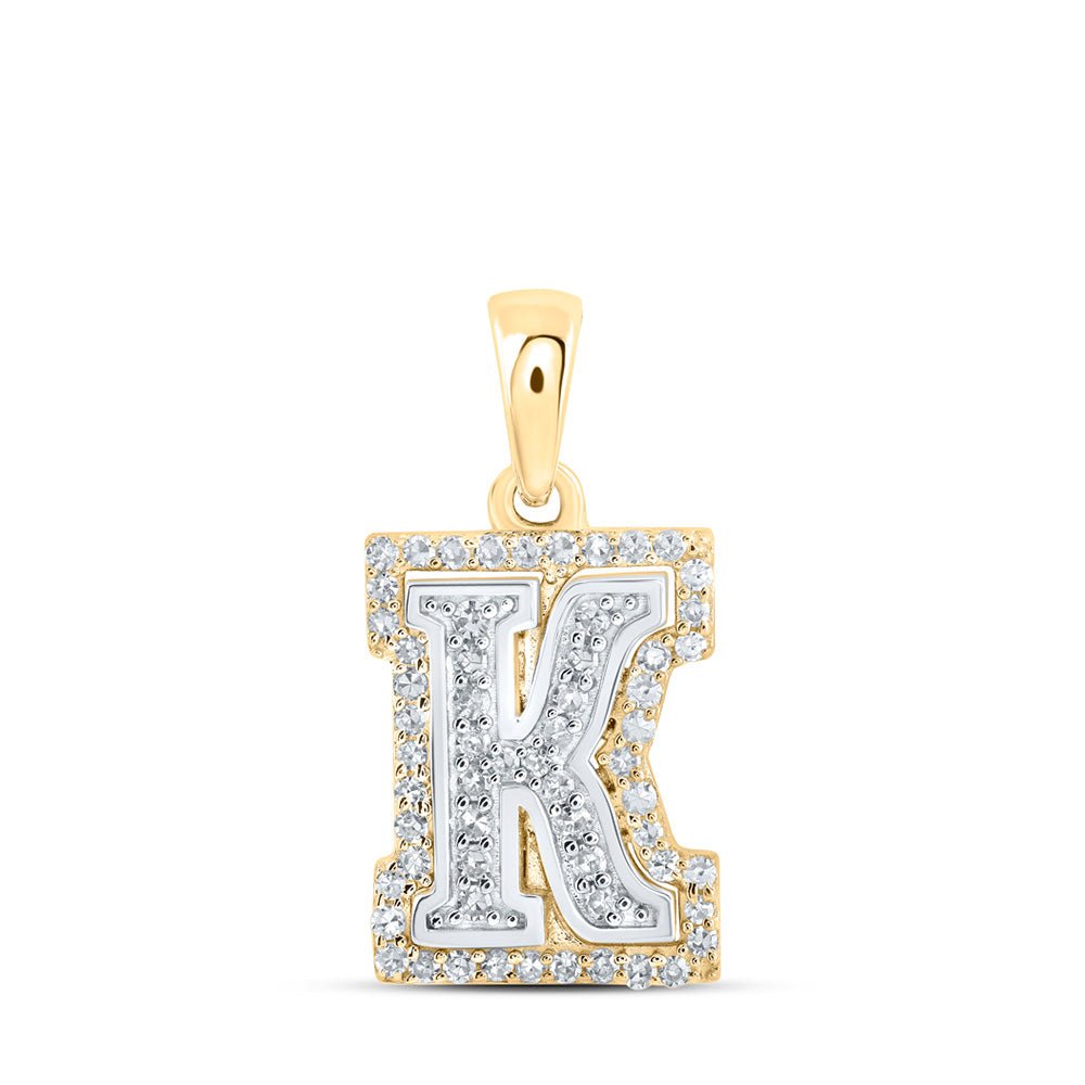 Diamond Initial & Letter Pendant | 10kt Two-tone Gold Womens Round Diamond K Initial Letter Pendant 1/5 Cttw | Splendid Jewellery GND