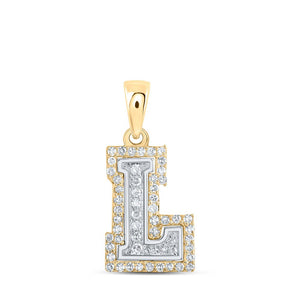 Diamond Initial & Letter Pendant | 10kt Two-tone Gold Womens Round Diamond L Initial Letter Pendant 1/6 Cttw | Splendid Jewellery GND