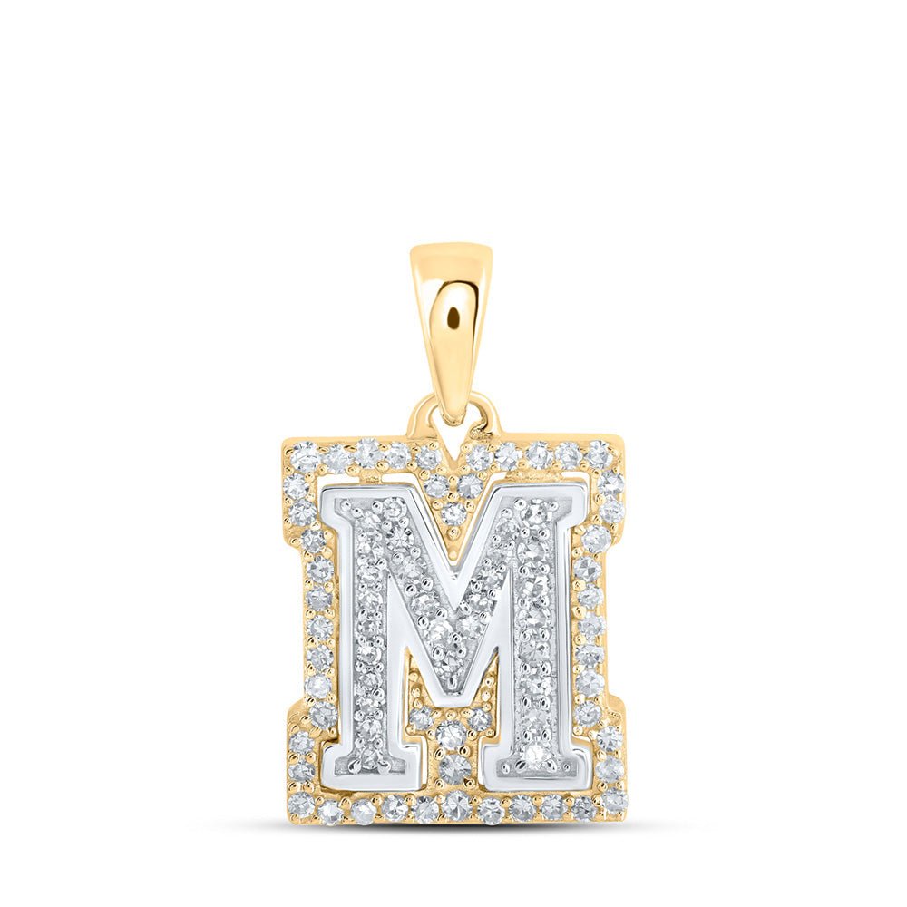 Diamond Initial & Letter Pendant | 10kt Two-tone Gold Womens Round Diamond M Initial Letter Pendant 1/4 Cttw | Splendid Jewellery GND
