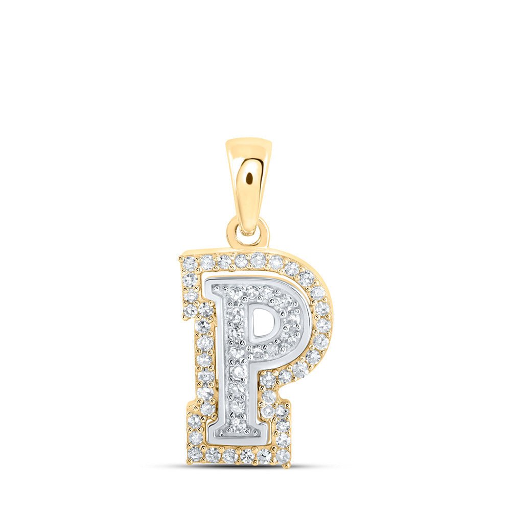 Diamond Initial & Letter Pendant | 10kt Two-tone Gold Womens Round Diamond P Initial Letter Pendant 1/6 Cttw | Splendid Jewellery GND