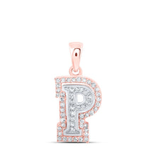 Load image into Gallery viewer, Captivating &quot;P&quot; Initial Diamond Pendant in Two-tone Gold | 10kt Two-tone Gold Womens Round Diamond P Initial Letter Pendant 1/6 Cttw | Splendid Jewellery - Alternate view 1 from Splendid Jewellery