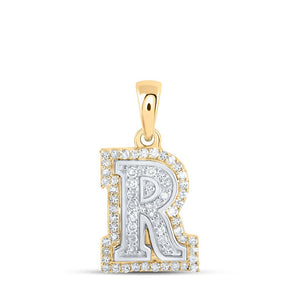 Diamond Initial & Letter Pendant | 10kt Two-tone Gold Womens Round Diamond R Initial Letter Pendant 1/5 Cttw | Splendid Jewellery GND