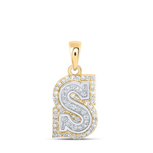 Diamond Initial & Letter Pendant | 10kt Two-tone Gold Womens Round Diamond S Initial Letter Pendant 1/5 Cttw | Splendid Jewellery GND