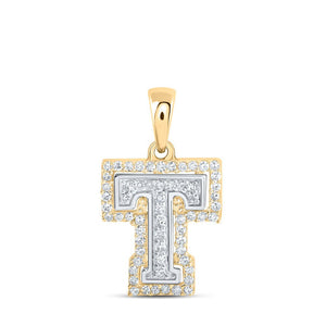 Diamond Initial & Letter Pendant | 10kt Two-tone Gold Womens Round Diamond T Initial Letter Pendant 1/5 Cttw | Splendid Jewellery GND