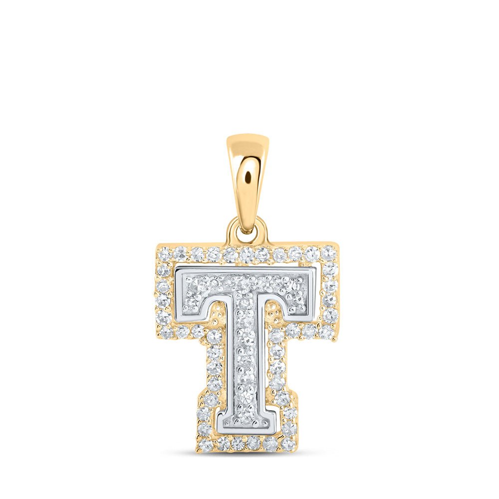 Diamond Initial & Letter Pendant | 10kt Two-tone Gold Womens Round Diamond T Initial Letter Pendant 1/5 Cttw | Splendid Jewellery GND