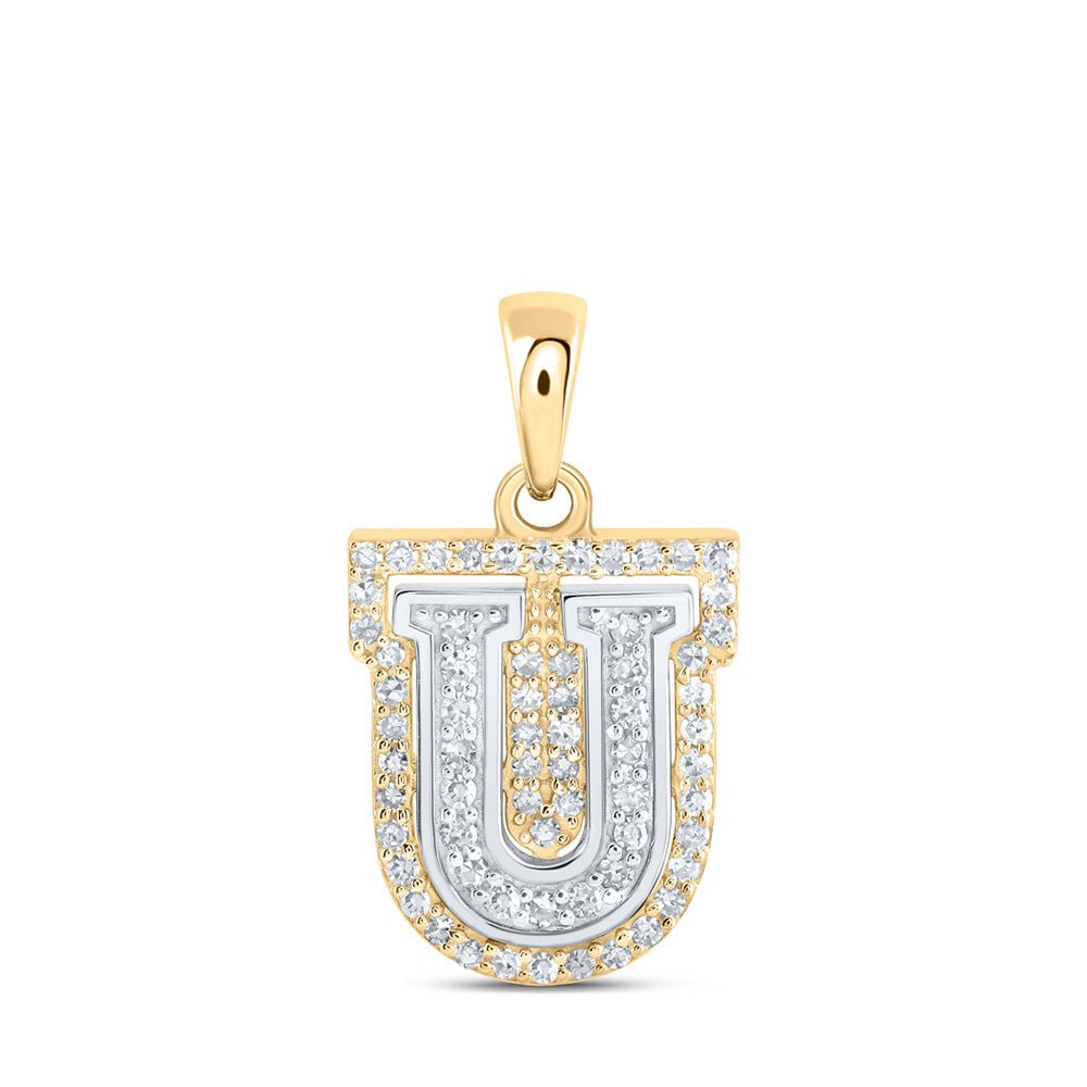 Diamond Initial & Letter Pendant | 10kt Two-tone Gold Womens Round Diamond U Initial Letter Pendant 1/5 Cttw | Splendid Jewellery GND