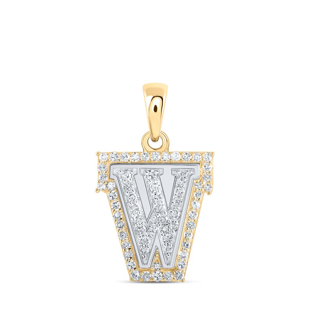 Diamond Initial & Letter Pendant | 10kt Two-tone Gold Womens Round Diamond W Initial Letter Pendant 1/5 Cttw | Splendid Jewellery GND