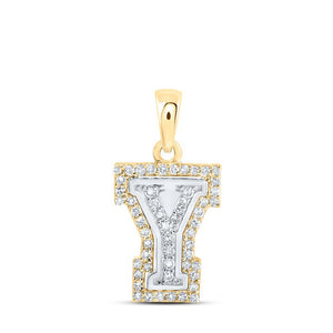 Diamond Initial & Letter Pendant | 10kt Two-tone Gold Womens Round Diamond Y Initial Letter Pendant 1/6 Cttw | Splendid Jewellery GND