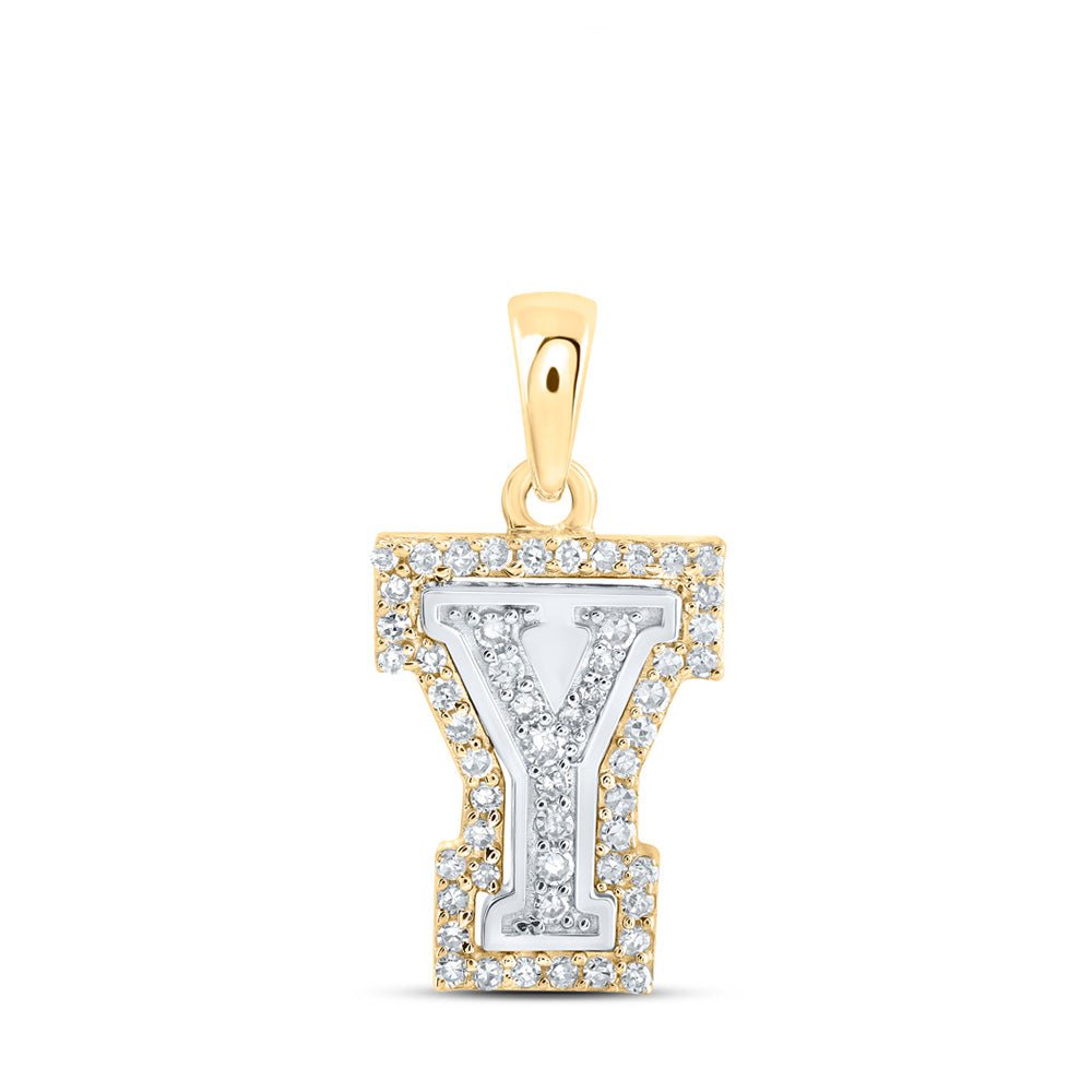 Diamond Initial & Letter Pendant | 10kt Two-tone Gold Womens Round Diamond Y Initial Letter Pendant 1/6 Cttw | Splendid Jewellery GND