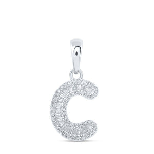 Diamond Initial & Letter Pendant | 10kt White Gold Womens Baguette Diamond C Initial Letter Pendant 1/4 Cttw | Splendid Jewellery GND