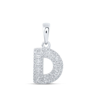 Diamond Initial & Letter Pendant | 10kt White Gold Womens Baguette Diamond D Initial Letter Pendant 1/3 Cttw | Splendid Jewellery GND