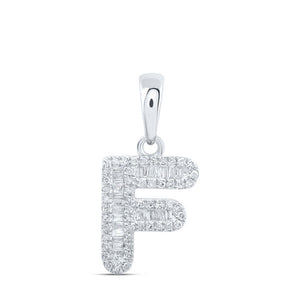 Diamond Initial & Letter Pendant | 10kt White Gold Womens Baguette Diamond F Initial Letter Pendant 1/3 Cttw | Splendid Jewellery GND