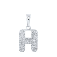 Load image into Gallery viewer, 10kt White Gold Baguette Diamond H Initial Pendant - A Mesmerizing Masterpiece of Elegance - Alternate view 1 from Splendid Jewellery