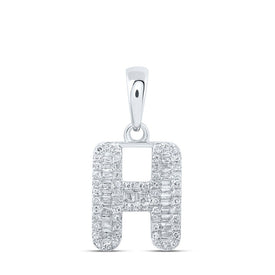 10kt White Gold Baguette Diamond H Initial Pendant - A Mesmerizing Masterpiece of Elegance - Alternate view 1 from Splendid Jewellery