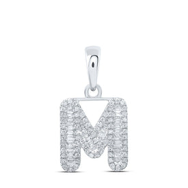 Dazzling Diamond Initial & Letter Pendant | 10kt White Gold Womens Baguette Diamond M Initial Necklace 3/8 Cttw | Splendid Jewellery - Alternate view 1 from Splendid Jewellery