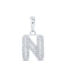 Load image into Gallery viewer, 10kt White Gold Baguette Diamond Initial Pendant - A Personalized Touch of Elegance - Alternate view 1 from Splendid Jewellery