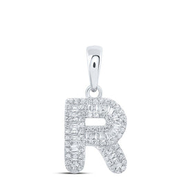 Radiant Reflections: Baguette Diamond Initial Pendant in 10kt White Gold - Alternate view 1 from Splendid Jewellery