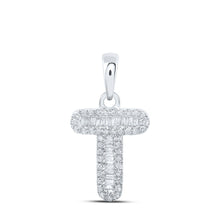 Load image into Gallery viewer, Splendid Jewellery&#39;s Elegant 10kt White Gold Baguette Diamond T Initial Pendant - Alternate view 1 from Splendid Jewellery