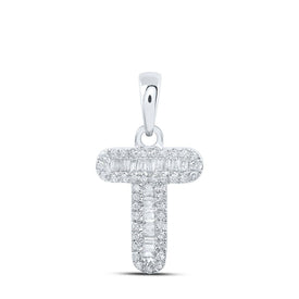 Splendid Jewellery's Elegant 10kt White Gold Baguette Diamond T Initial Pendant - Alternate view 1 from Splendid Jewellery