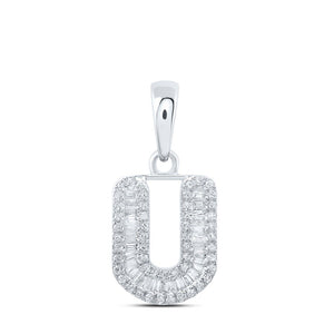 Diamond Initial & Letter Pendant | 10kt White Gold Womens Baguette Diamond U Initial Letter Pendant 1/3 Cttw | Splendid Jewellery GND