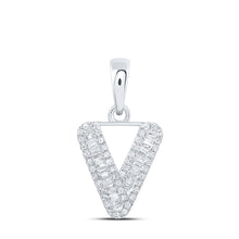 Load image into Gallery viewer, Sparkling V Initial Diamond Pendant in 10kt White Gold | Personalized Elegance and Dazzling Brilliance - Alternate view 1 from Splendid Jewellery