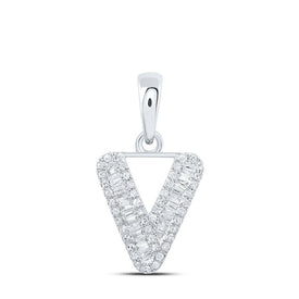 Sparkling V Initial Diamond Pendant in 10kt White Gold | Personalized Elegance and Dazzling Brilliance - Alternate view 1 from Splendid Jewellery