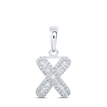 Load image into Gallery viewer, 10kt White Gold Baguette Diamond X Initial Pendant - Personalized Elegance at its Finest Top view from the 10Kt White Gold Womens Baguette Diamond X Initial Letter Pendant 1 3 Cttwpin230074 collection by Splendid Jewellery