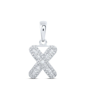 Diamond Initial & Letter Pendant | 10kt White Gold Womens Baguette Diamond X Initial Letter Pendant 1/3 Cttw | Splendid Jewellery GND