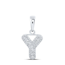 10kt White Gold Baguette Diamond Initial Letter Pendant - Personalized Elegance Top view from the 10Kt White Gold Womens Baguette Diamond Y Initial Letter Pendant 1 5 Cttwpin230071 collection by Splendid Jewellery