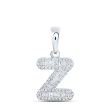 Load image into Gallery viewer, 10kt White Gold Baguette Diamond Z Initial Pendant - Personalized Elegance in Diamonds Top view from the 10Kt White Gold Womens Baguette Diamond Z Initial Letter Pendant 1 3 Cttwpin230079 collection by Splendid Jewellery