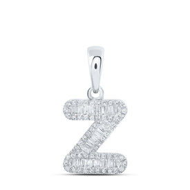 10kt White Gold Baguette Diamond Z Initial Pendant - Personalized Elegance in Diamonds Top view from the 10Kt White Gold Womens Baguette Diamond Z Initial Letter Pendant 1 3 Cttwpin230079 collection by Splendid Jewellery