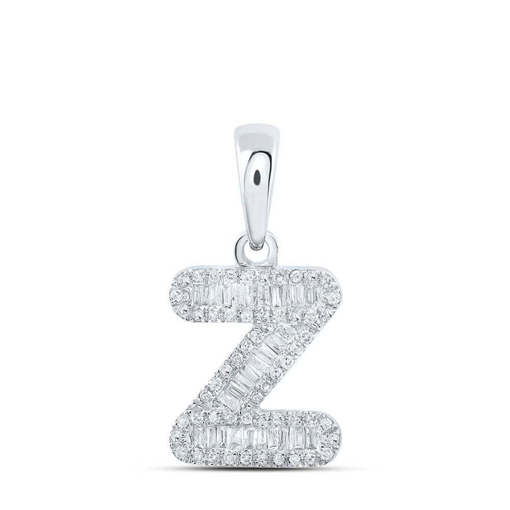 Diamond Initial & Letter Pendant | 10kt White Gold Womens Baguette Diamond Z Initial Letter Pendant 1/3 Cttw | Splendid Jewellery GND