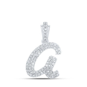 Diamond Initial & Letter Pendant | 10kt White Gold Womens Round Diamond A Cursive Initial Letter Pendant 1/3 Cttw | Splendid Jewellery GND