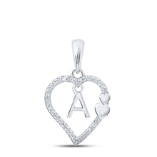 Load image into Gallery viewer, Elegant Love Initial Pendant - 10kt White Gold Womens Round Diamond A Heart Letter Pendant 1/10 Cttw Top view from the 10Kt White Gold Womens Round Diamond A Heart Letter Pendant 1 10 Cttwpin213911 collection by Splendid Jewellery
